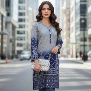 BOLLYWOOD Kurti Silk Dress Tunic L Embroidered DUBAI Custom Wedding Top Y2K